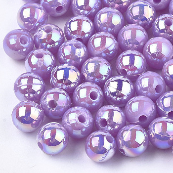 Plastic Beads, AB Color Plated, Round, Medium Purple, 6mm, Hole: 1.6mm, 4500pcs/500g