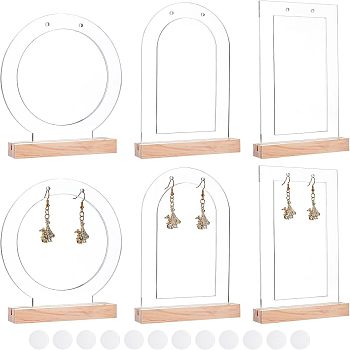 6Pcs Acrylic Earring Display Stands, Rectangle, with 6Pcs Wood Display Stands, Photo Stand, Mixed Color, 9.95~15x2.3~12x0.3~1.3cm, 12pcs/set