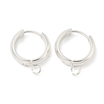 201 Stainless Steel Huggie Hoop Earring Findings, with Horizontal Loop and 316 Surgical Stainless Steel Pin, Silver, 16x4mm, Hole: 2.5mm, Pin: 1mm