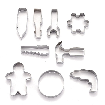 Stainless Steel Mixed Tool Shaped Cookie Candy Food Cutters Molds, for DIY Biscuit Baking Tool, Stainless Steel Color, 75x25.5x20.5mm, 9pcs/Set