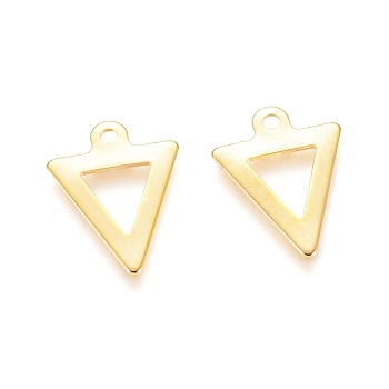 304 Stainless Steel Charms, Triangle, Real 24K Gold Plated, 12x9.5x0.5mm, Hole: 1mm