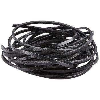 Cowhide Leather Cord, Leather Jewelry Cord, Jewelry DIY Making Cord, Flat, Black, 3x2mm, about 5.47 Yards(5m)/Bundle