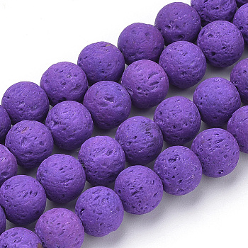 Synthetic Lava Rock Beads Strands, Dyed, Round, Blue Violet, 8~8.5mm, Hole: 1mm, about 47pcs/strand, 14.96 inch(38cm)