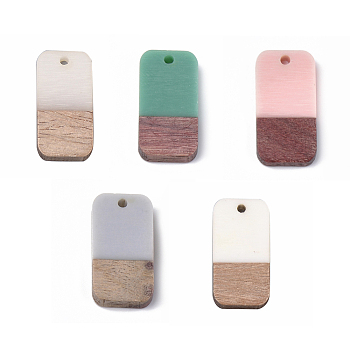 Resin & Walnut Wood Pendants, Rectangle, Mixed Color, 26.5x13x3~4mm, Hole: 1.8mm