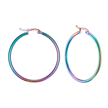 304 Stainless Steel Big Hoop Earrings, Hypoallergenic Earrings, Ring Shape, Rainbow Color, 12 Gauge, 39~41x2mm, Pin: 0.7~1.3x0.68mm