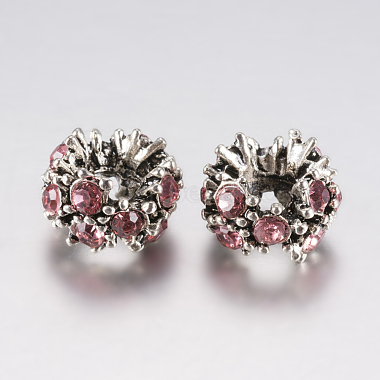 12mm Pink Flower Alloy+Rhinestone Beads