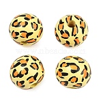 Printed Wood European Beads, Round with Leopard Print Pattern, Large Hole Beads, Champagne Yellow, 19.5x17.5mm, Hole: 4.5mm(WOOD-G029-05A)