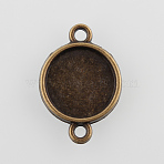 Flat Round Alloy Cabochon Connector Settings, Plain Edge Bezel Cups, Cadmium Free & Nickel Free & Lead Free, Antique Bronze, Tray: 12mm, 21x15x2mm, Hole: 1.5mm, about 1110pcs/kg(PALLOY-N0087-04AB-NF)