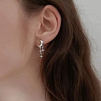 925 Sterling Silver Dangle Stud Earrings, Star with Moon, Platinum, 18.5x7mm(EJEW-C175-01)