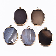 Natural Grey Agate Pendants, with Golden Iron Edge, Oval, 29x20x3~4mm, Hole: 2mm(G-S359-273)