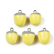 Handmade Porcelain Pendants, with Platinum Plated Iron Findings, Famille Rose Style, Acorns, Yellow, 18~21x14~16mm, Hole: 2mm(PORC-N004-145)