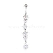Piercing Jewelry, Brass Cubic Zirciona Navel Ring, Belly Rings, with 304 Stainless Steel Bar, Platinum, 62mm, Bar: 15 Gauge(1.5mm), Bar Length: 3/8"(10mm)(AJEW-EE0006-98P)