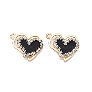 Alloy Enamel Pendants, with Crystal Rhinestone, Cadmium Free & Lead Free, Light Gold, Heart Charms, Black, 22.5x18x2.5mm, Hole: 2mm(PALLOY-N176-86KCG)