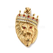 Ion Plating(IP) 304 Stainless Steel Pendants, with Rhinestone, Lion with Crown, Golden, 44x27.5x10.5mm, Hole: 4x8mm(STAS-C053-27G)