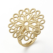 Brass Filigree Ring Settings, Long-Lasting Plated, Flower, Golden, 17mm, Tray: 23mm(X-KK-G379-02G)