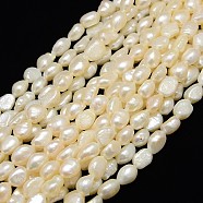 Natural Cultured Freshwater Pearl Beads Strands, Two Sides Polished, Creamy White, 9~10mm, Hole: 0.8~1mm, about 32pcs/strand, 13.77 inch~14.17 inch(PEAR-L001-18)