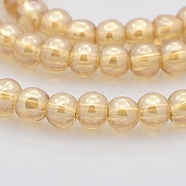 Pearl Luster Plated Glass Round Beads Strands, Sandy Brown, 4mm, Hole: 1mm, about 105pcs/strand, 15.7 inch(GLAA-A025-4mm-PL01)