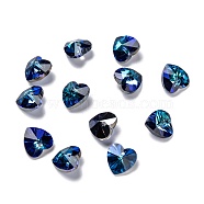 Electroplate Glass Charms, Faceted, Heart, Metallic Blue, 10x10x5mm, Hole: 1mm(X-G030V10mm-001MB)