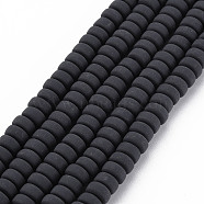 Handmade Polymer Clay Beads Strands, for DIY Jewelry Crafts Supplies, Flat Round, Black, 6~7x3mm, Hole: 1.5mm, about 113~116pcs/strand, 15.55 inch~16.14 inch(39.5~41cm)(X-CLAY-N008-121)