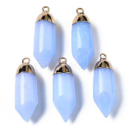 Natural White Jade Pendants, with Light Gold Brass Loop, Dyed, Bullet, Light Steel Blue, 35x12x12mm, Hole: 2mm(G-Q998-009A)
