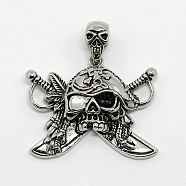 Vintage Men's 304 Stainless Steel Focus Pirate Style Skull Pendants, Antique Silver, 48x46x8mm, Hole: 11x5mm(STAS-O044-08)