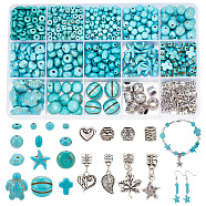DIY Jewerly Making Finding Kit, Including Synthetic Turquoise Beads, Alloy European Beads, Disc & Rondelle & Chips & Starfish & Heart & Leaf, Turquoise(DIY-AR0003-32)