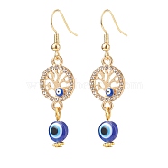 Crystal Rhinestone Dangle Earrings with Enamel Evil Eye, Brass Drop Earrings with Resin Beaded for Women, Golden, Tree of Life Pattern, 51mm, Pin: 0.7mm(EJEW-JE05012-02)