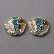 Handmade Ornament Accessories, Plastic Beaded Appliques, with Rhinestone & Paillette, for DIY Clothes, Bag, Shoes Decoration, Shell Shape, Colorful, 32x36x7mm(DIY-WH0308-197)