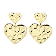 Rack Plating Brass Textured Heart Dangle Stud Earring, Long-Lasting Plated, Lead Free & Cadmium Free, Real 18K Gold Plated, 40.5x29mm(EJEW-H099-04G)
