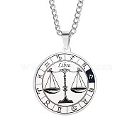 Unisex 201 Stainless Steel Constellation Pendant Necklaces, with Curb Chains, Laser Engraved Pattern, Flat Round, Libra, 13.19 inch(335mm) (NJEW-T011-LA721-7)