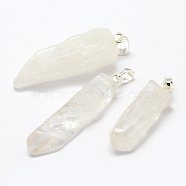 Natural Quartz Crystal Pendants, with Silver Tone Brass Findings, Nuggets, 37~50x10~19x7~13mm, Hole: 5x8mm(G-F463-10S)