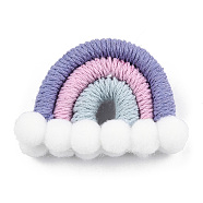 Polycotton(Polyester Cotton) Woven Rainbow Wall Hanging, Macrame Woven Rainbow with Pompom, Medium Purple, 35~37x48~52x16~17.5mm(FIND-T035-16C)