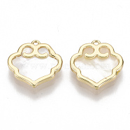 Natural Shell Charms, with Brass Findings, Real 18K Gold Plated, Nickel Free, Longevity Lock, Seashell Color, 12.5x12.5x2.5mm, Hole: 1mm(KK-S356-101-NF)