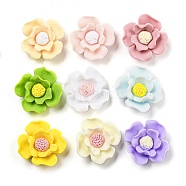 Luminous Opaque Epoxy Resin Decoden Cabochons, Glow in the Dark Flower, Mixed Color, 25x25x9.5mm(CRES-M032-03D)