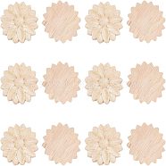 SUPERFINDINGS 12Pcs Flower Rubber Wooden Carved Decor Applique, for Home Furniture Corner Decorations Accessories, BurlyWood, 44x7mm,  12pcs(WOOD-FH0001-77)