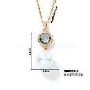 Brass Pave Rhinestone & Imitaiton Pearl Round Pendnat Shiny Women's Necklaces for Women, Golden, Light Grey, 15.75 inch(40cm)(NM0826-6)