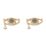Brass Micro Pave Colorful Cubic Zirconia Links Connectors, Long-Lasting Plated, Evil Eye, Real 18K Gold Plated, 11x22.5x3mm, Hole: 1.2mm(ZIRC-M116-27G)
