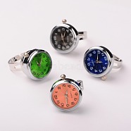 Alloy Snap Finger Ring Watch, with Brass Snap Buttons and Iron Watch Heads, Mixed Color, 19mm(RJEW-JR00075-02)