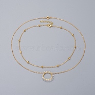 Ring Electroplate Glass Beads Necklaces Sets, with Brass Cable Chains, Linking Rings and Lobster Claw Clasps, White, 14 inch(36cm), 18.9 inch(48cm), 2pcs/set(NJEW-JN02626-01)