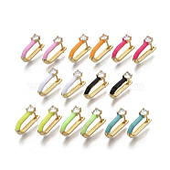 Brass Micro Pave Clear Cubic Zirconia Huggie Hoop Earrings, with Enamel, Real 18K Gold Plated, Nickel Free, U Shape, Mixed Color, 18x14x4mm, Pin: 0.8mm(EJEW-R144-009-NF)