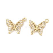 Brass Micro Pave Clear Cubic Zirconia Pendants, Long-Lasting Plated, Butterfly Charms, Real 14K Gold Plated, 16.5x13.5x2.5mm, Hole: 1mm(KK-L212-01G)