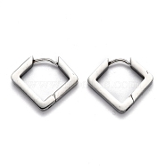 304 Stainless Steel Rhombus Huggie Hoop Earrings, Stainless Steel Color, 17x20x3mm, Pin: 1mm(STAS-H156-08P)