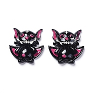 Halloween Theme Opaque Resin Cabochons, for Jewelry Making, Cute Bat Devil, Flat Back, Black, 27x26.5x8.5mm(RESI-D0003-13)