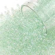 TOHO Round Seed Beads, Japanese Seed Beads, (172D) Dyed Pastel Green Transparent Rainbow, 11/0, 2.2mm, Hole: 0.8mm, about 1110pcs/bottle, 10g/bottle(SEED-JPTR11-0172D)