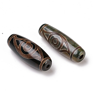 Tibetan Style dZi Beads, Natural Agate Beads, Dyed & Heated, Oval, 2-Eye, 28.5~32x10~12.5mm, Hole: 1.5~3mm(TDZI-E004-01)