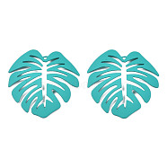 Spray Painted Iron Pendants, Tropical Leaf, Dark Turquoise, 46x44x4.5mm, Hole: 1.6mm(IFIN-N008-025-B01)