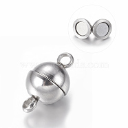 304 Stainless Steel Magnetic Clasps with Loops, Round, Stainless Steel Color, 11.5x6mm, Hole: 1.6mm(STAS-K006-5.5mm-04C)
