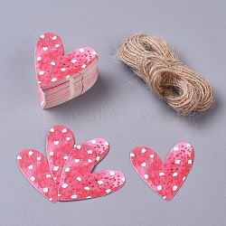 Paper Gift Tags, Hange Tags, For Arts and Crafts, with Jute Twine, for Wedding, Valentine's Day, Heart, Deep Pink, 39x37x0.5mm, 50pcs/set(CDIS-L004-L01)