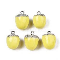 Handmade Porcelain Pendants, with Platinum Plated Iron Findings, Famille Rose Style, Pine Cone, Yellow, 18~21x14~16mm, Hole: 2mm(PORC-N004-145)