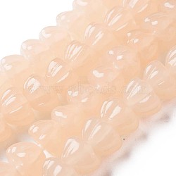 Handmade Lampwork Beads Strands, Pumpkin, Bisque, 11~12x7~8mm, Hole: 1.6mm, about 60pcs/strand, 17.13 inch~18.70 inch(43.5~47.5cm)(LAMP-T017-06B)